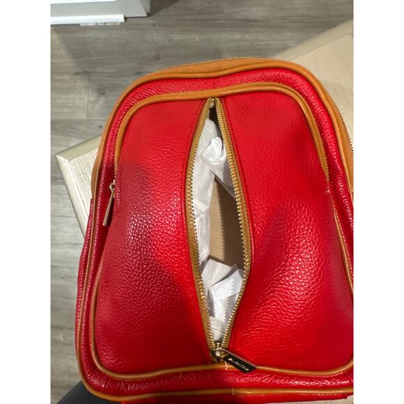 Valentina Red & Gold Leather Backpack Purse - Picture 5 of 12
